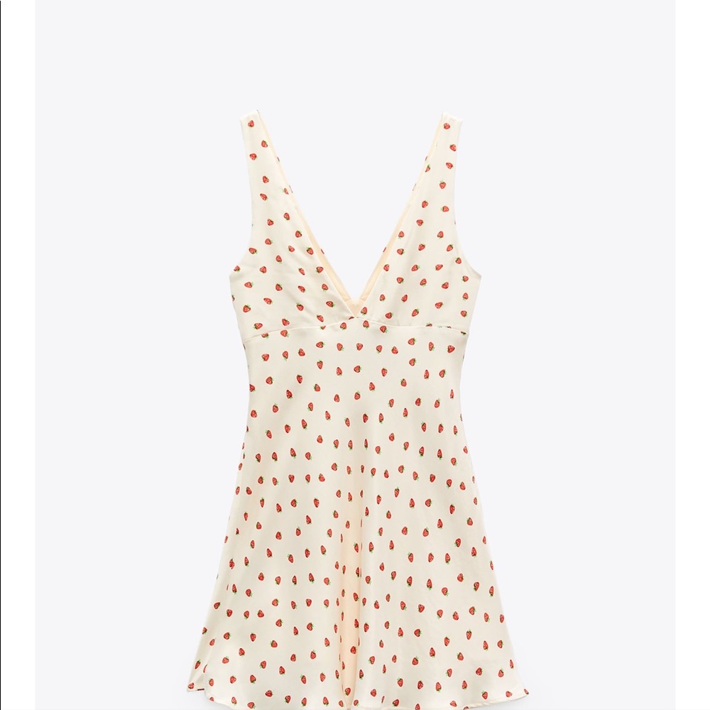 🔴SOLD ZARA STRAWBERRY SATIN PRINT DRESS - Picture 6 of 10